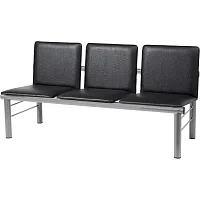 Многоместная секция Терра черная/серая (3 места, искусственная кожа/металл) — купить в Медмебель.ру